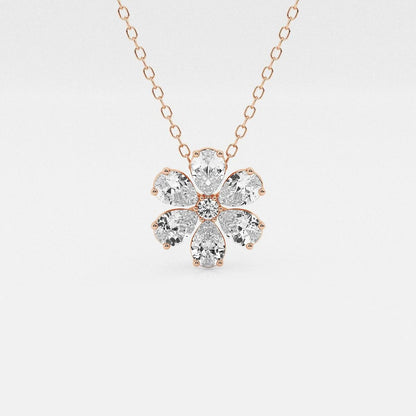Badgley Mischka 7/8 ctw Pear and Round Moissanite Diamond Flower Fashion Pendant with Adjustable Chain