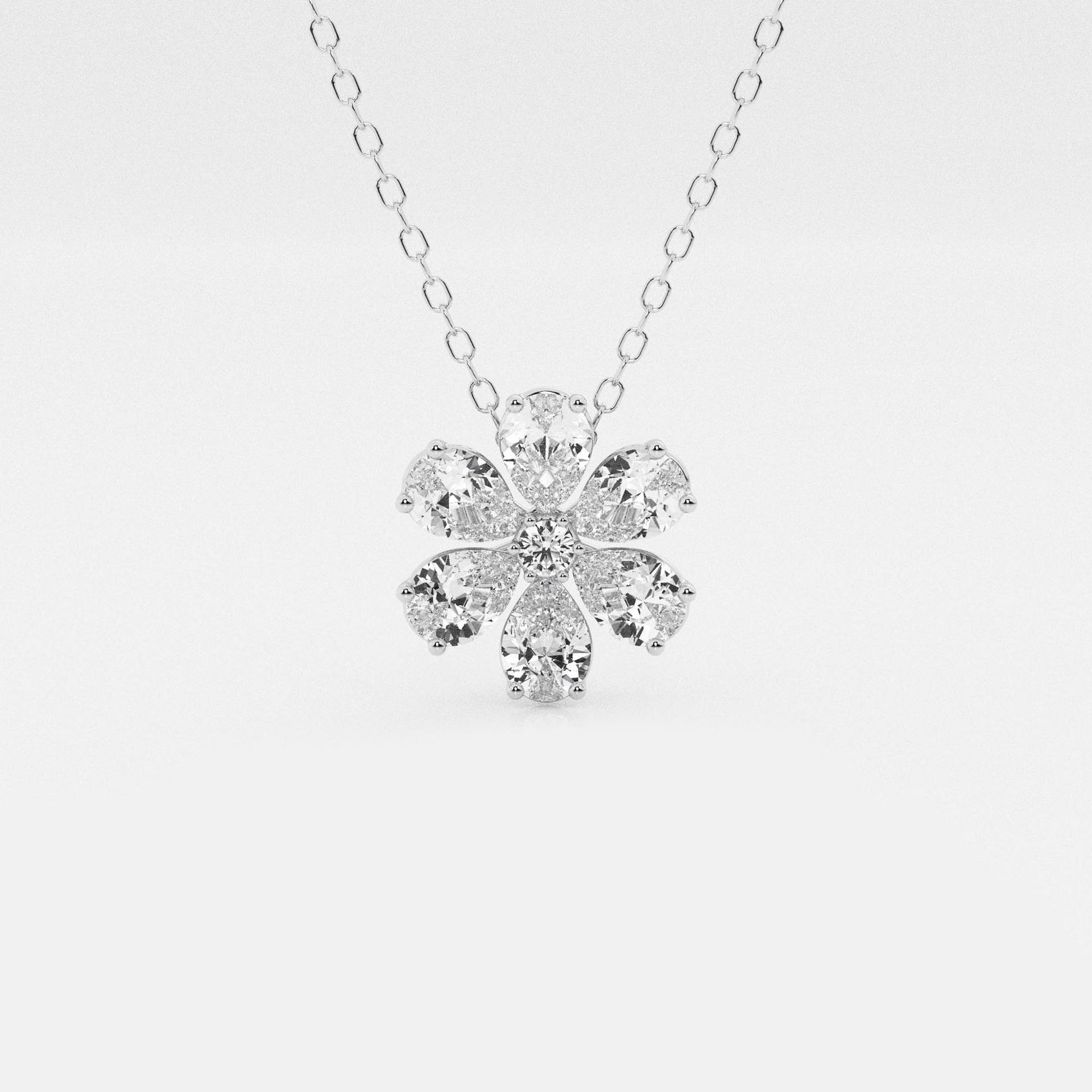 Badgley Mischka 7/8 ctw Pear and Round Moissanite Diamond Flower Fashion Pendant with Adjustable Chain