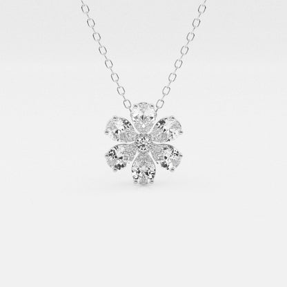 Badgley Mischka 7/8 ctw Pear and Round Moissanite Diamond Flower Fashion Pendant with Adjustable Chain
