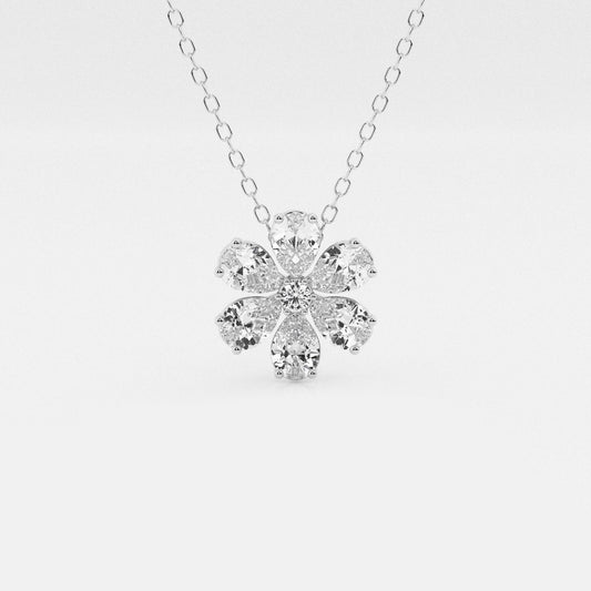 Badgley Mischka 7/8 ctw Pear and Round Moissanite Diamond Flower Fashion Pendant with Adjustable Chain