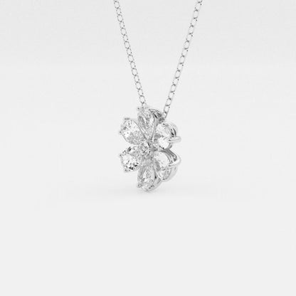 Badgley Mischka 7/8 ctw Pear and Round Moissanite Diamond Flower Fashion Pendant with Adjustable Chain