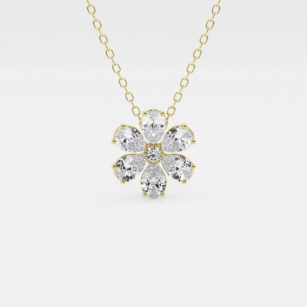 Badgley Mischka 7/8 ctw Pear and Round Moissanite Diamond Flower Fashion Pendant with Adjustable Chain