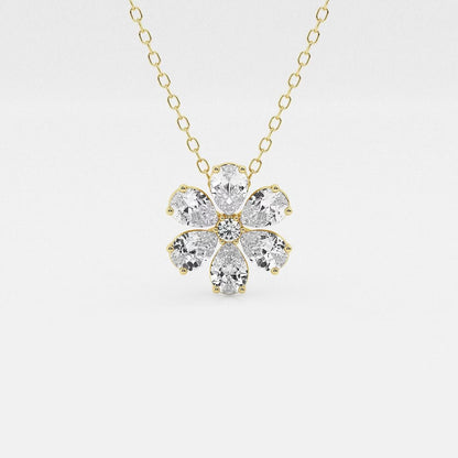 Badgley Mischka 7/8 ctw Pear and Round Moissanite Diamond Flower Fashion Pendant with Adjustable Chain