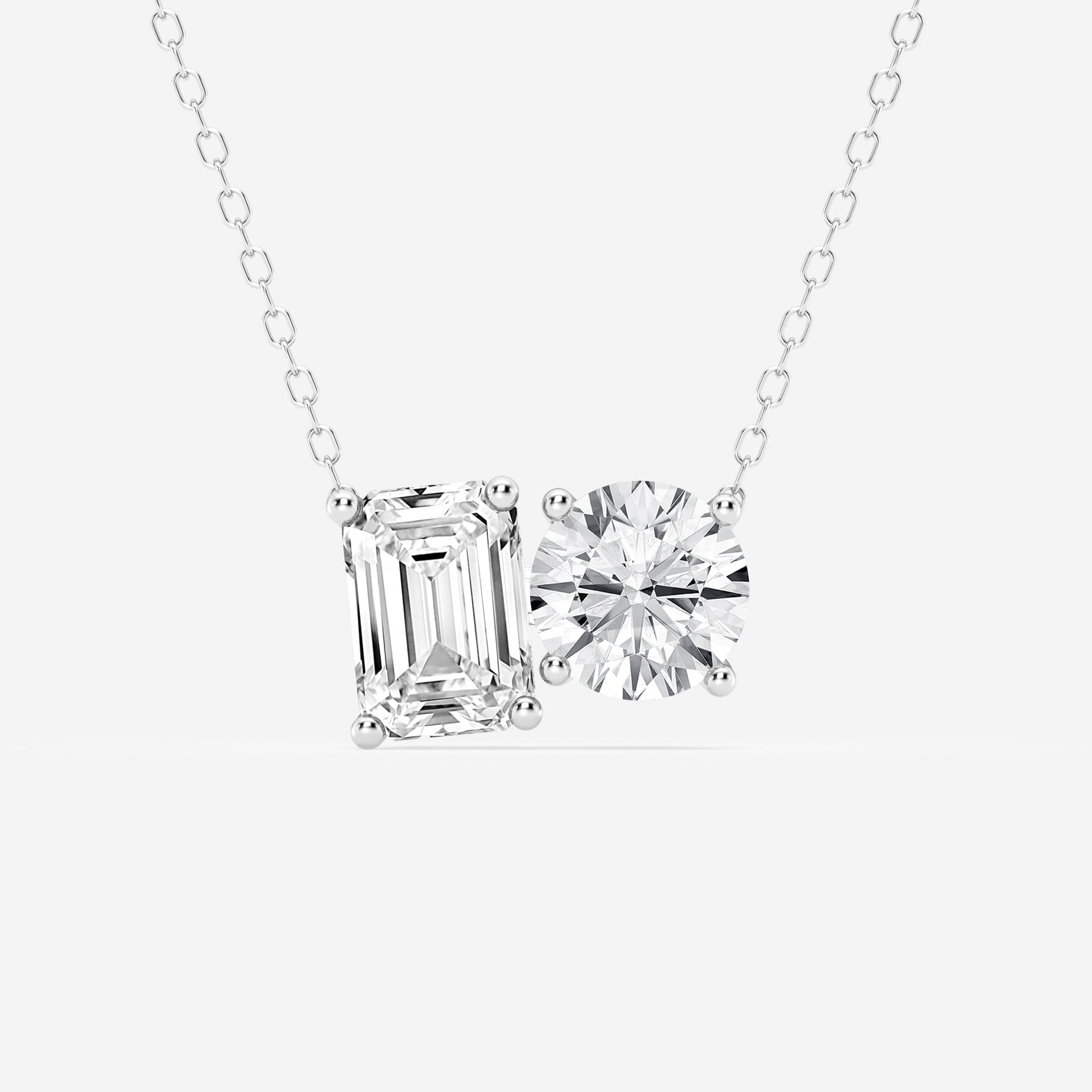 Toi Et Moi Emerald and Round Moissanite Diamond Pendant