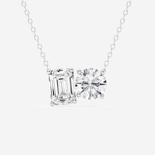 Toi Et Moi Emerald and Round Moissanite Diamond Pendant