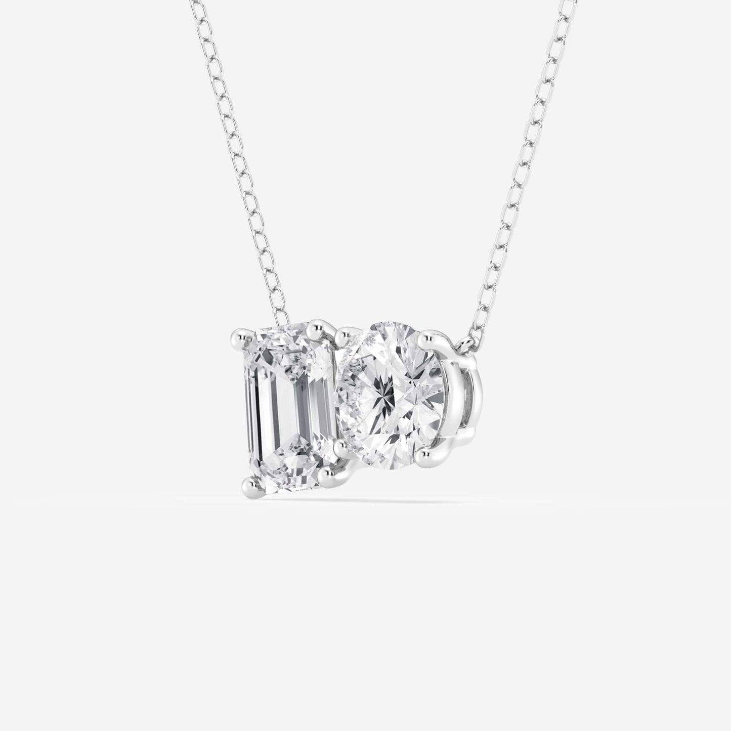 Toi Et Moi Emerald and Round Moissanite Diamond Pendant