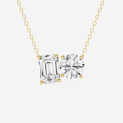 Toi Et Moi Emerald and Round Moissanite Diamond Pendant