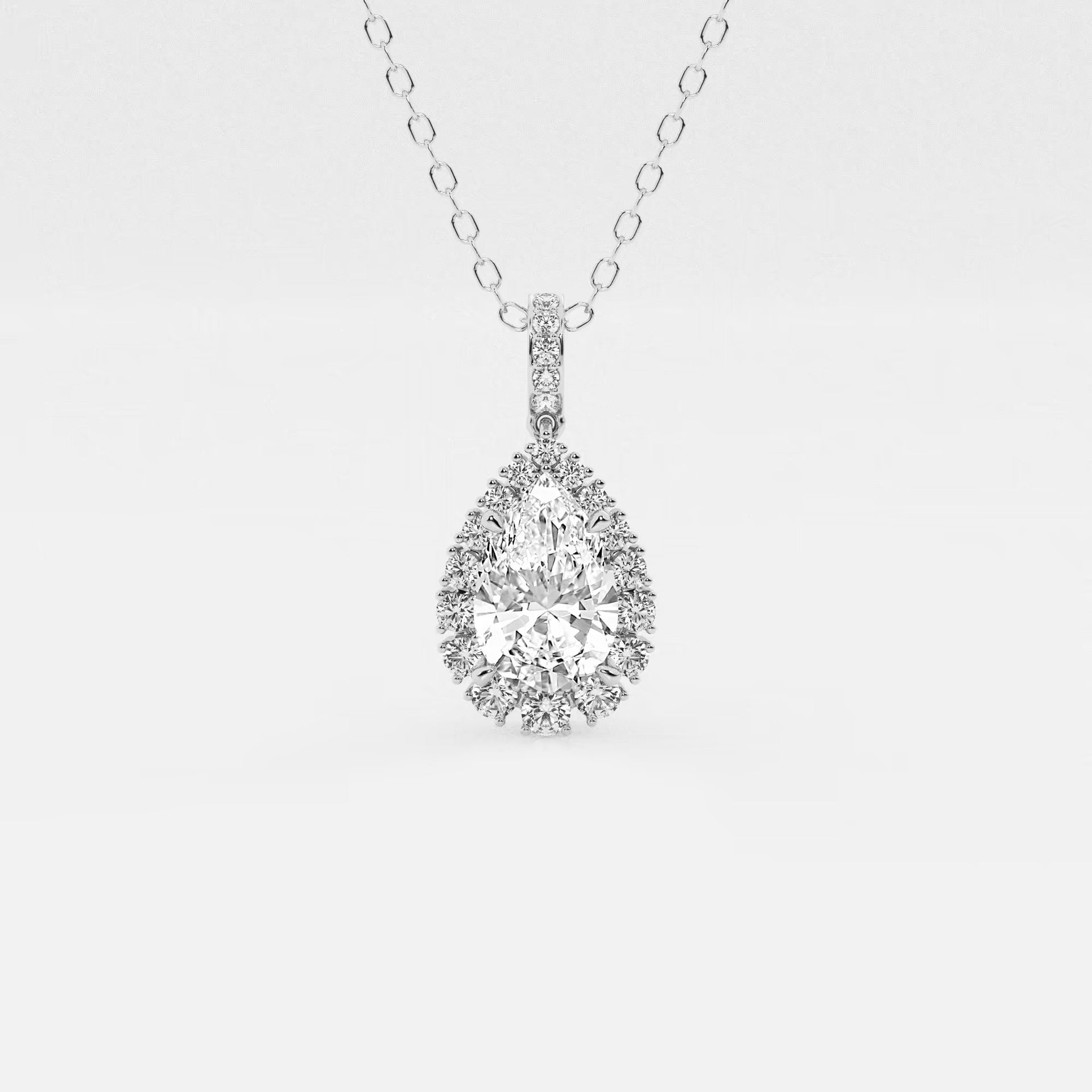 Badgley Mischka Near-Colorless 2 1/4 ctw Pear Moissanite Diamond Halo Pendant with Adjustable Chain