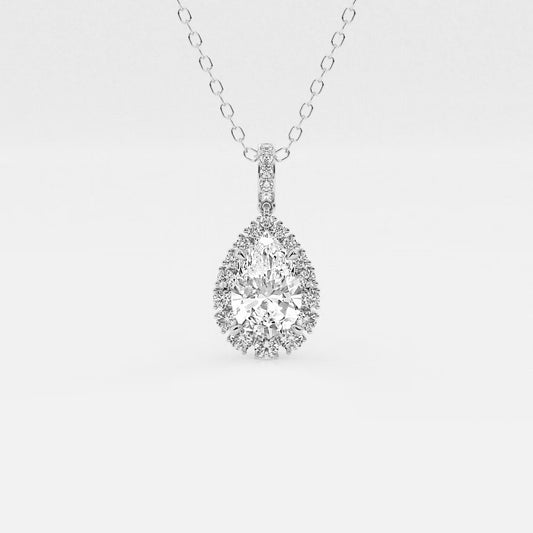 Badgley Mischka Near-Colorless 2 1/4 ctw Pear Moissanite Diamond Halo Pendant with Adjustable Chain