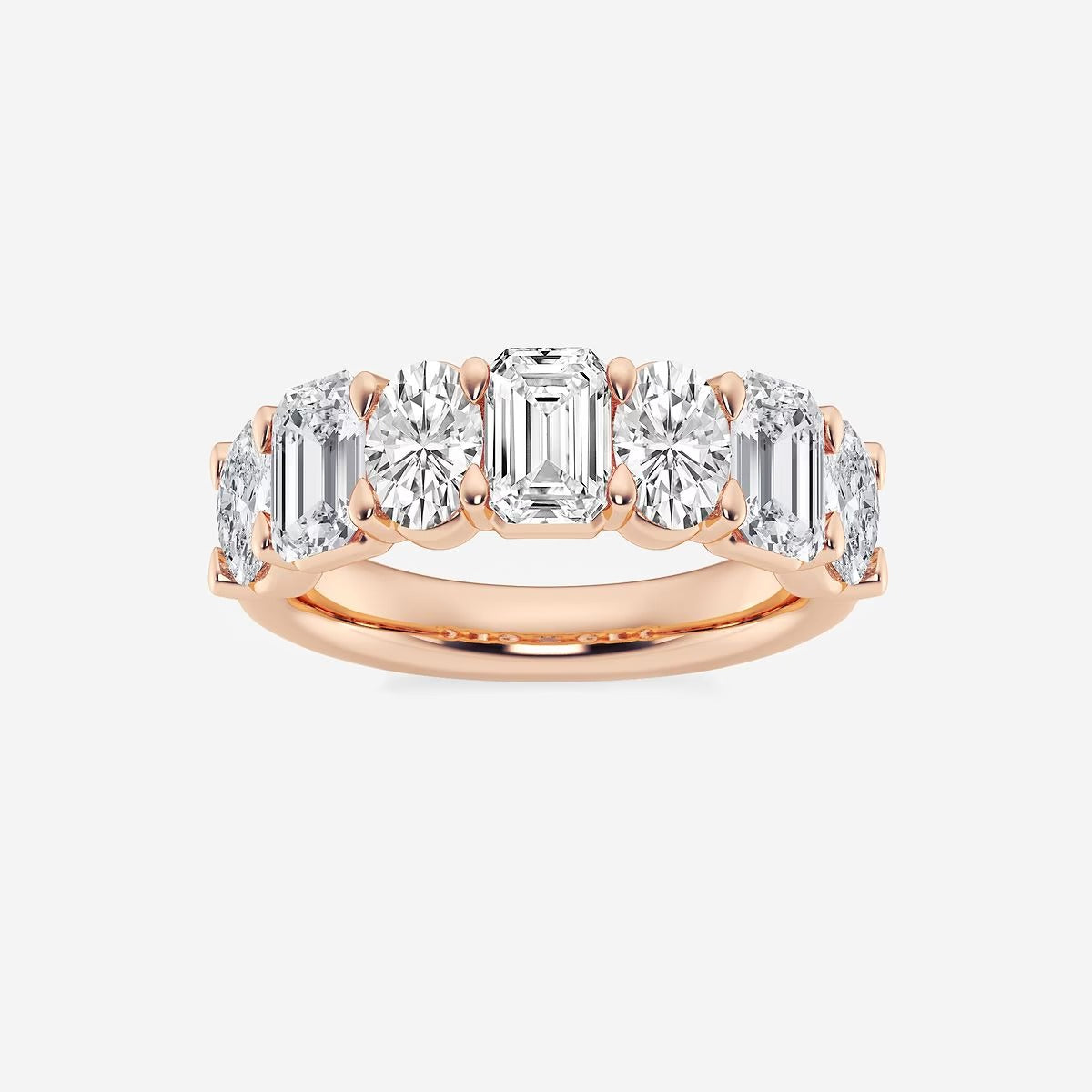 3 ctw Emerald and Oval Moissanite Diamond Seven-Stone Alternating Wedding Band