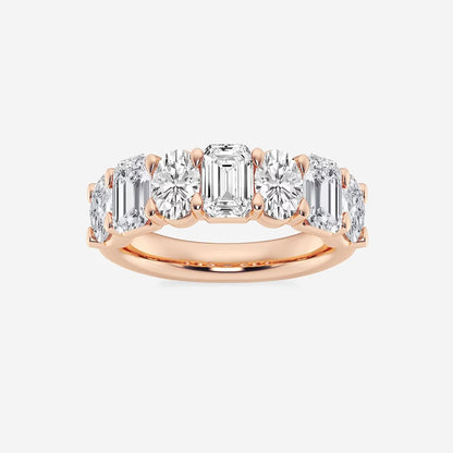 3 ctw Emerald and Oval Moissanite Diamond Seven-Stone Alternating Wedding Band
