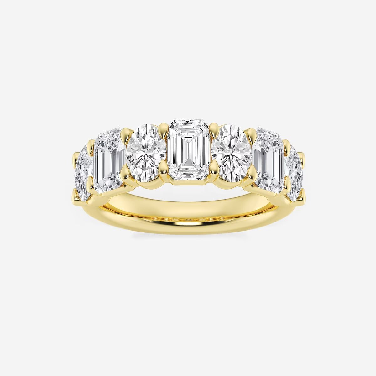 3 ctw Emerald and Oval Moissanite Diamond Seven-Stone Alternating Wedding Band