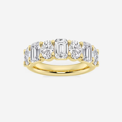3 ctw Emerald and Oval Moissanite Diamond Seven-Stone Alternating Wedding Band