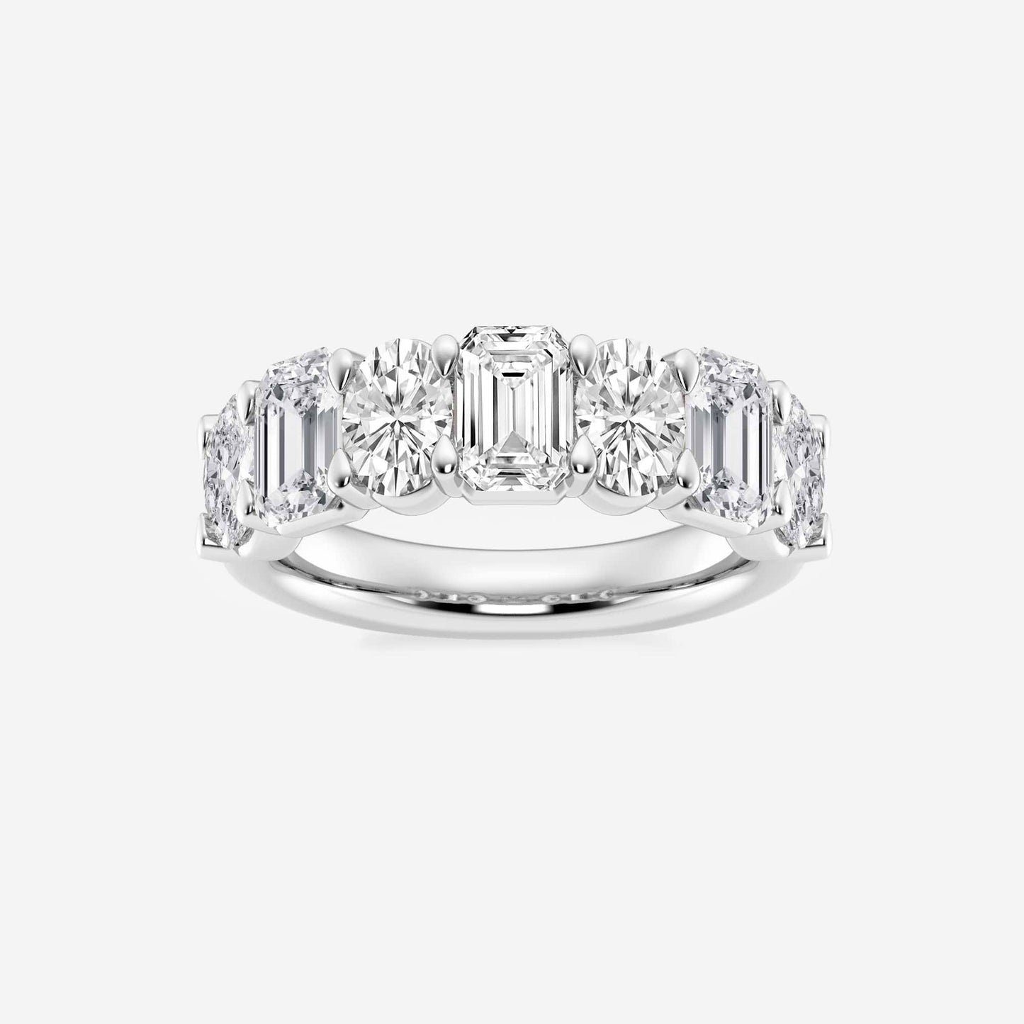 3 ctw Emerald and Oval Moissanite Diamond Seven-Stone Alternating Wedding Band