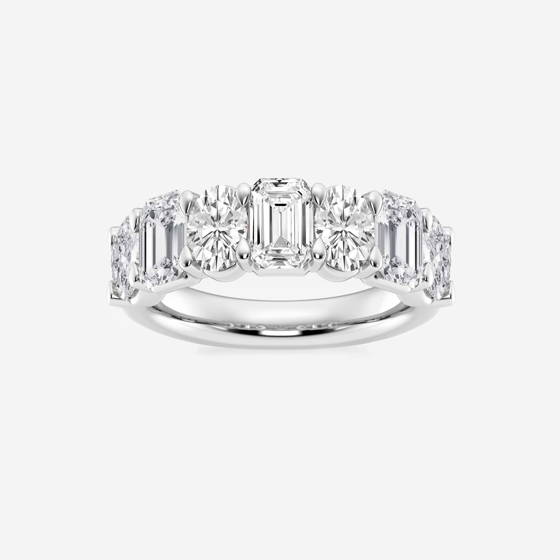 3 ctw Emerald and Oval Moissanite Diamond Seven-Stone Alternating Wedding Band