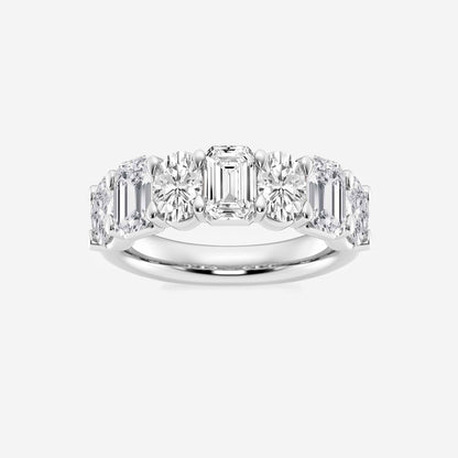 3 ctw Emerald and Oval Moissanite Diamond Seven-Stone Alternating Wedding Band