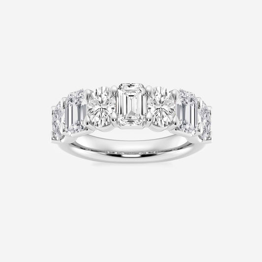 3 ctw Emerald and Oval Moissanite Diamond Seven-Stone Alternating Wedding Band