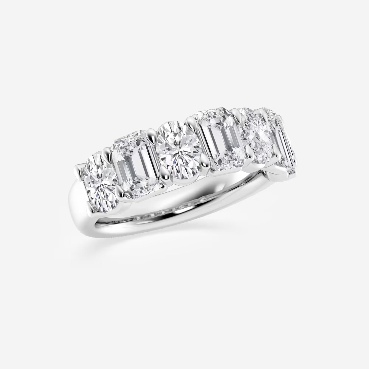 3 ctw Emerald and Oval Moissanite Diamond Seven-Stone Alternating Wedding Band