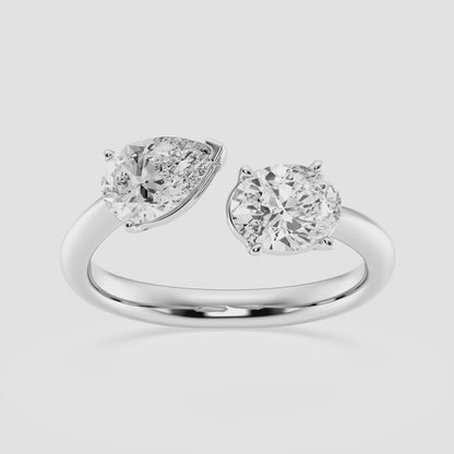 1 1/2 Toi Et Moi Pear and Oval Moissanite Diamond Fashion Ring